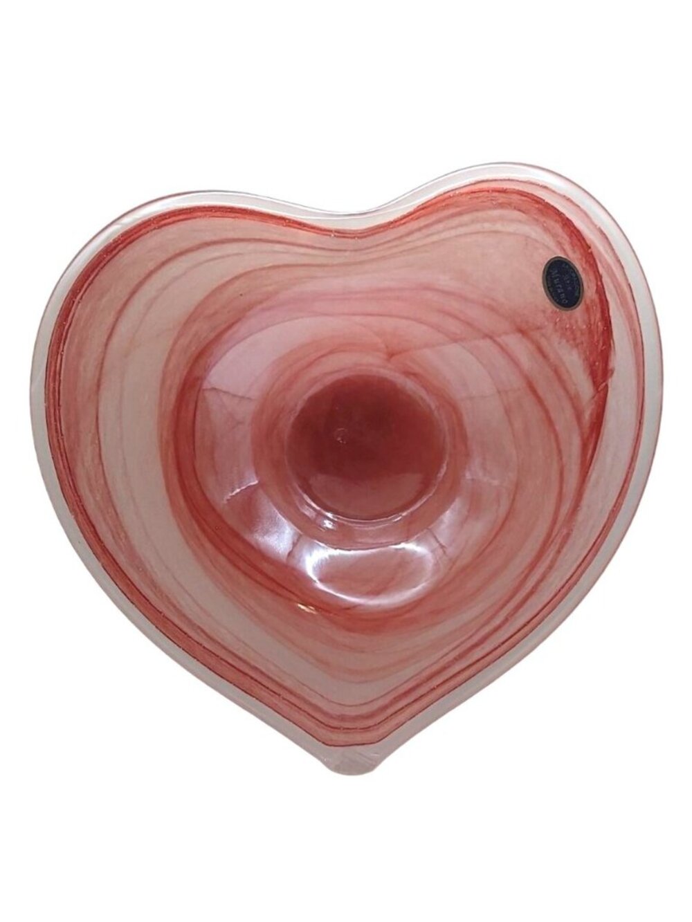 Murano Heart Candy Bowl Glass Hand Blown 11" Lavorazione Red White Swirl Italy